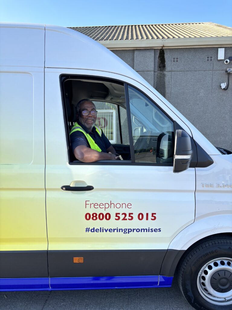 Brand new Clarke Transport van outside the depot in May 2025